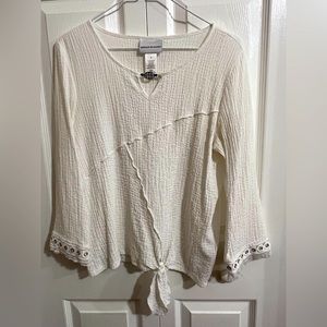 Alfred Dunner Keyhole Neck 3/4 Sleeve Ivory Blouse Size Small